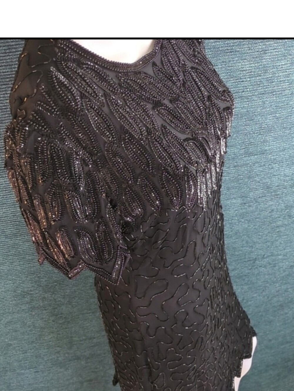 Vintage Laurence Kazar Beaded Silk Cocktail Dress 90s BEAUTIFUL! - Picture 15 of 17